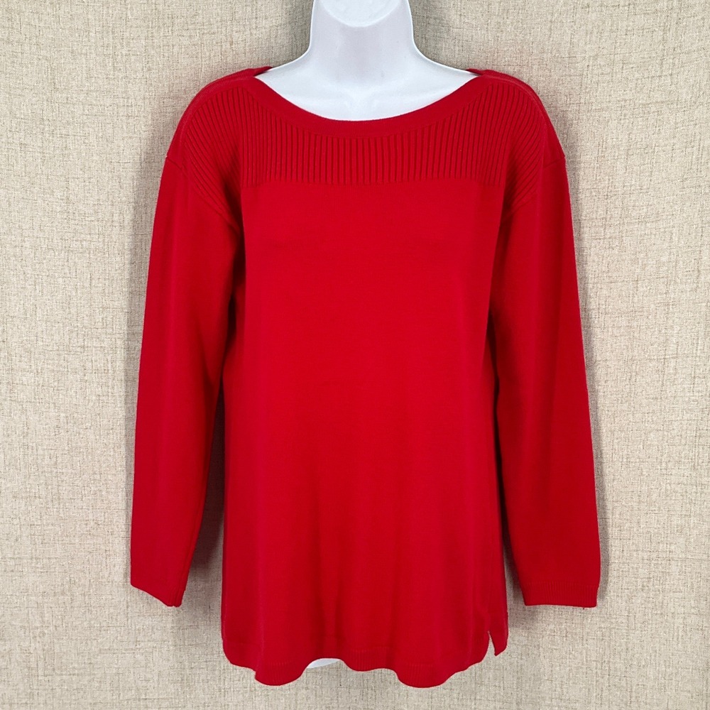 Talbots Sweater Womens S Red Cotton Blend Ribbed Boat Neck Classic Minimalist